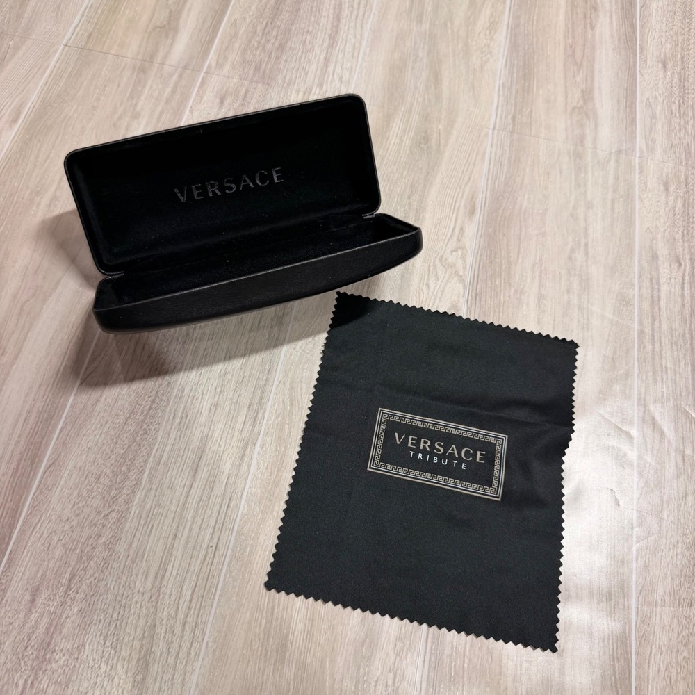 Versace Tribute Sunglasses Case and Cleaning Cloth Black Gold Logo Hard Shell
